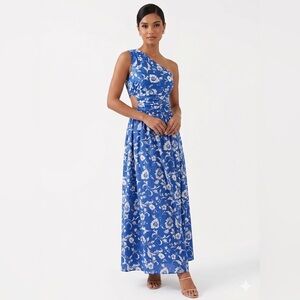 Abercrombie & Fitch floral Blue White cut out One-Shoulder Floral Maxi Dress XLP